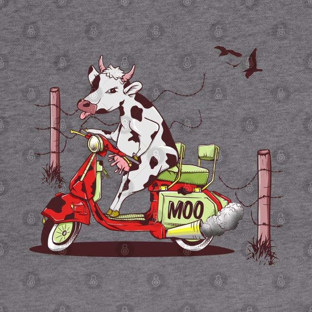 Cow riding a motorcycle by mailboxdisco